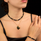 Women's Protective Choker with Onyx, Black Tourmaline & Gold Heart Pendant